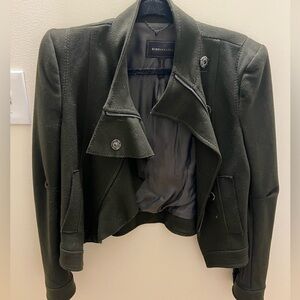 BCBGMAXAZRIA Olive Green Cropped Wool Moto Jacket High-Low Hem Size M